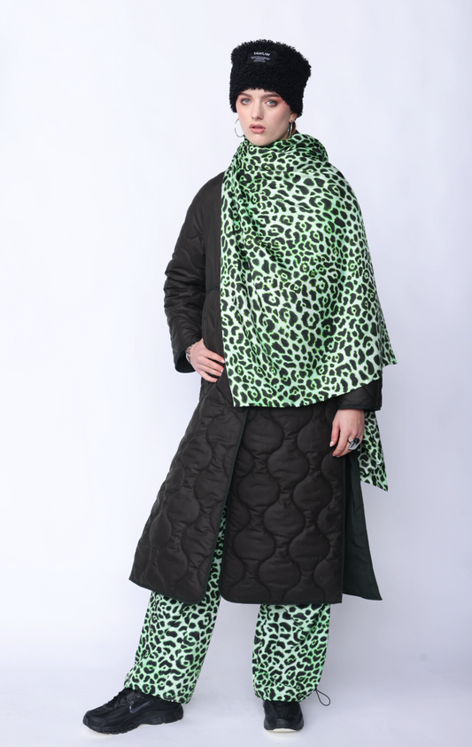 Long green scarf - 100% Recycled Silk