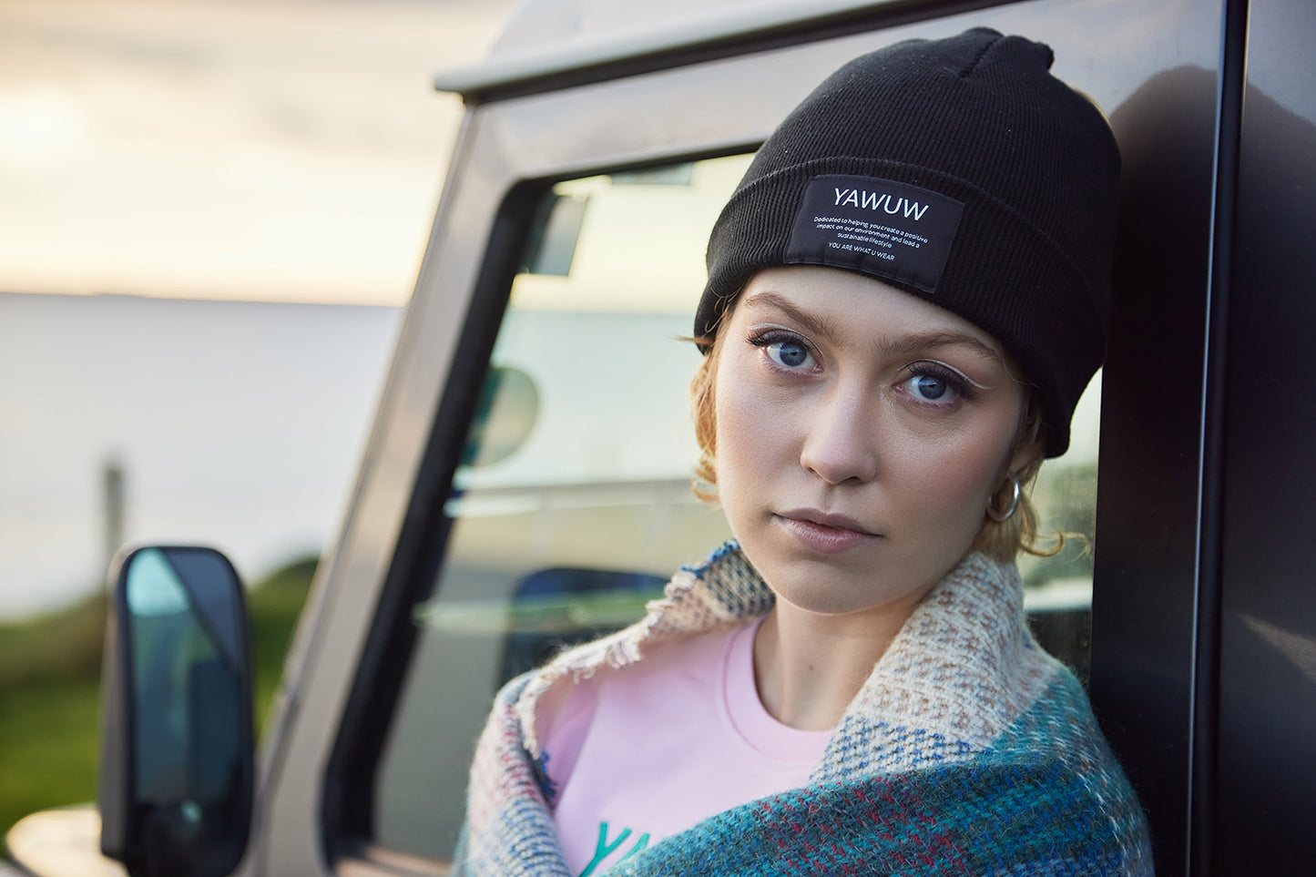Black Unisex Beanie Hat made from 80% Organic Cotton and 20% Recycled Polyester. Designed in Ireland.