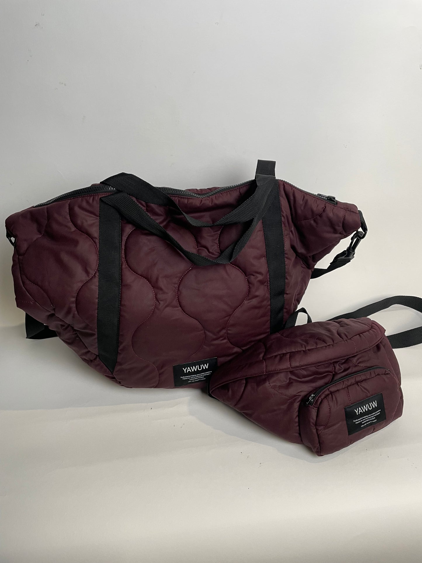 The set - Burgundy large weekend bag and small bumbag