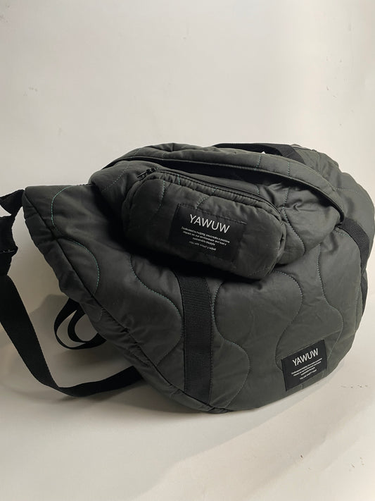 The set - 1. Olive green large bag and 1. small bumbag