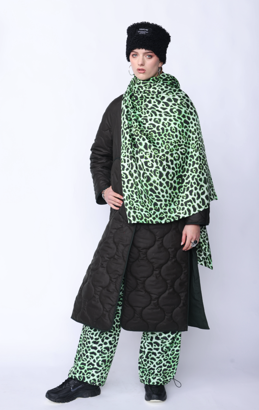 Long green scarf - 100% Recycled Silk