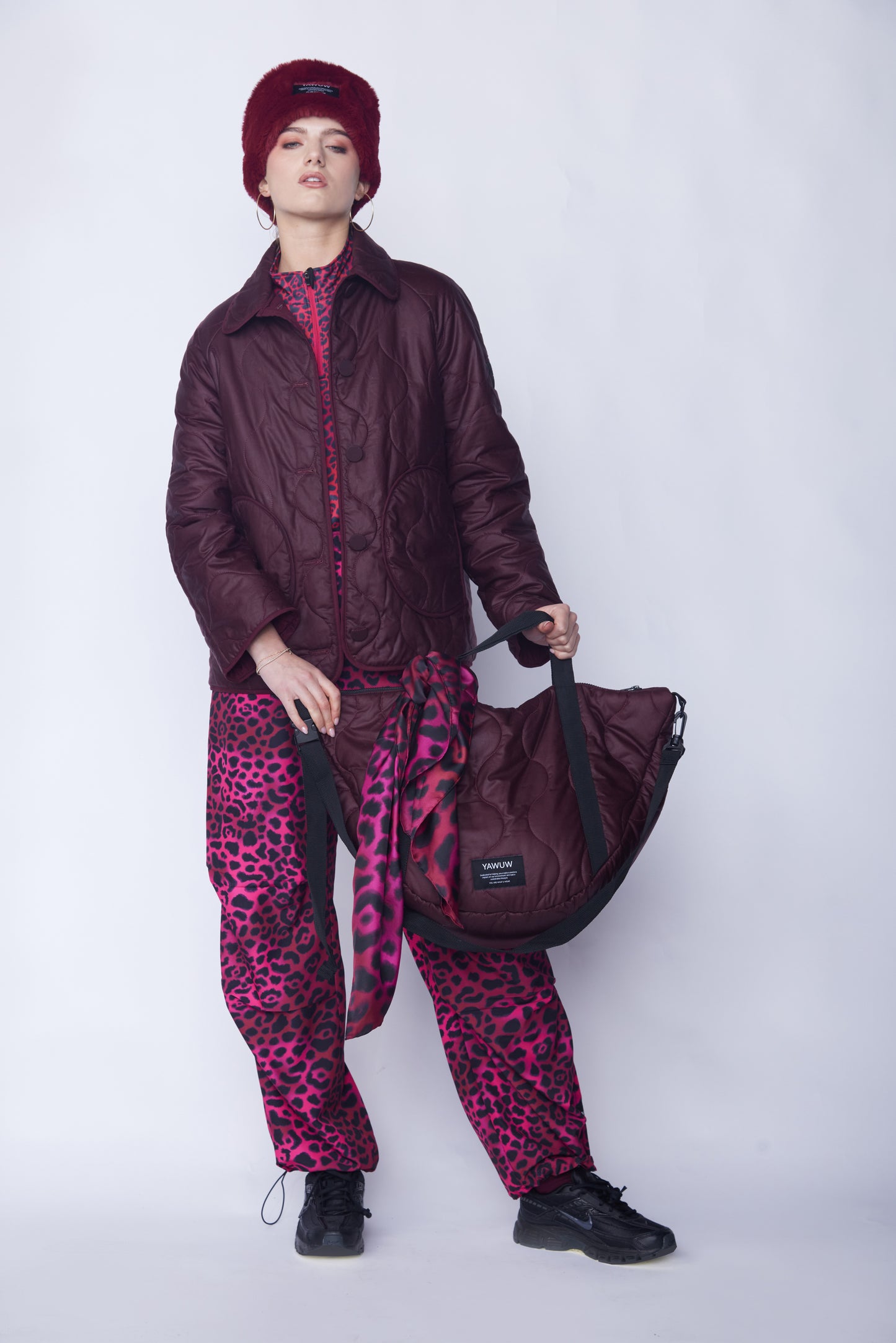 Burgundy Large Quilted Bag - With a Wool filling