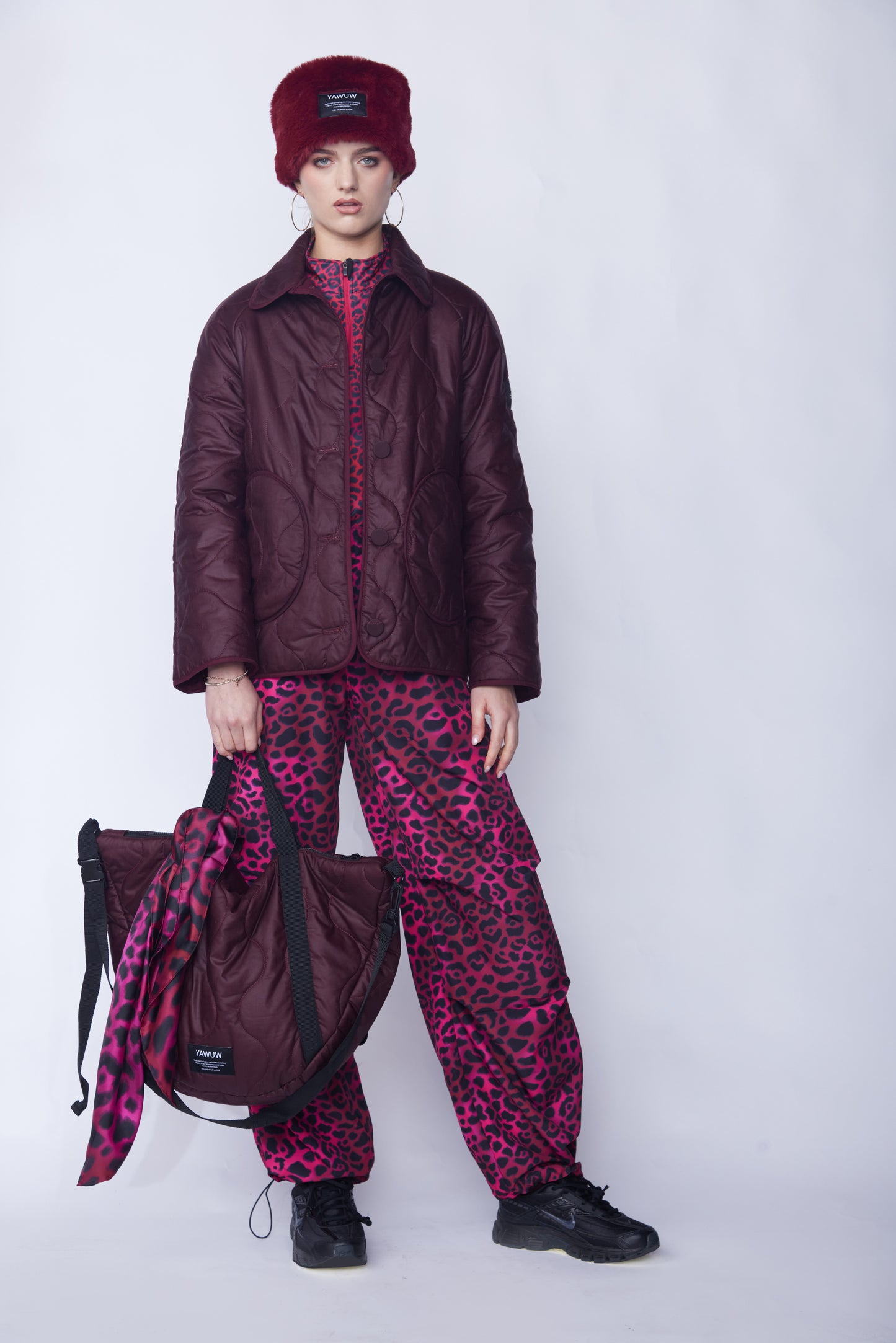 Burgundy Large Quilted Bag - With a Wool filling