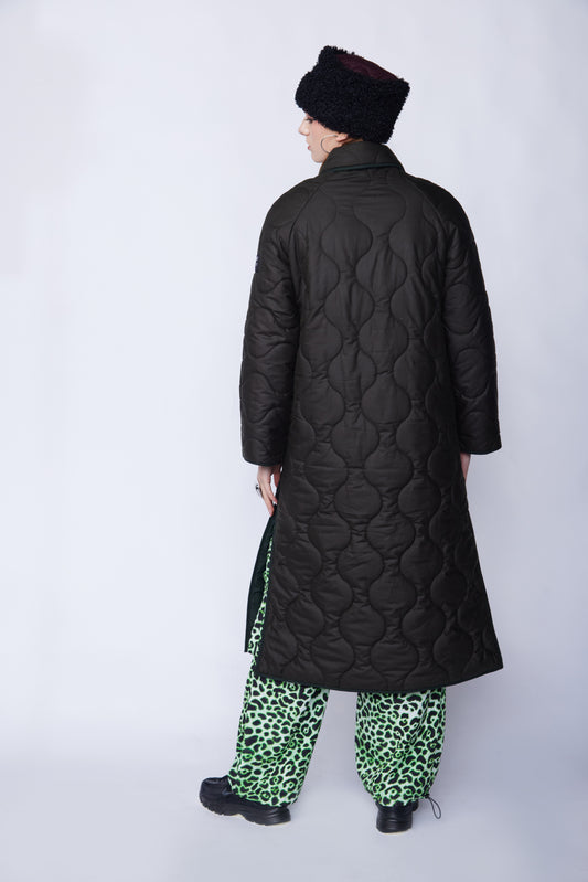 Olive Quilted Coat - With Wool Quilting