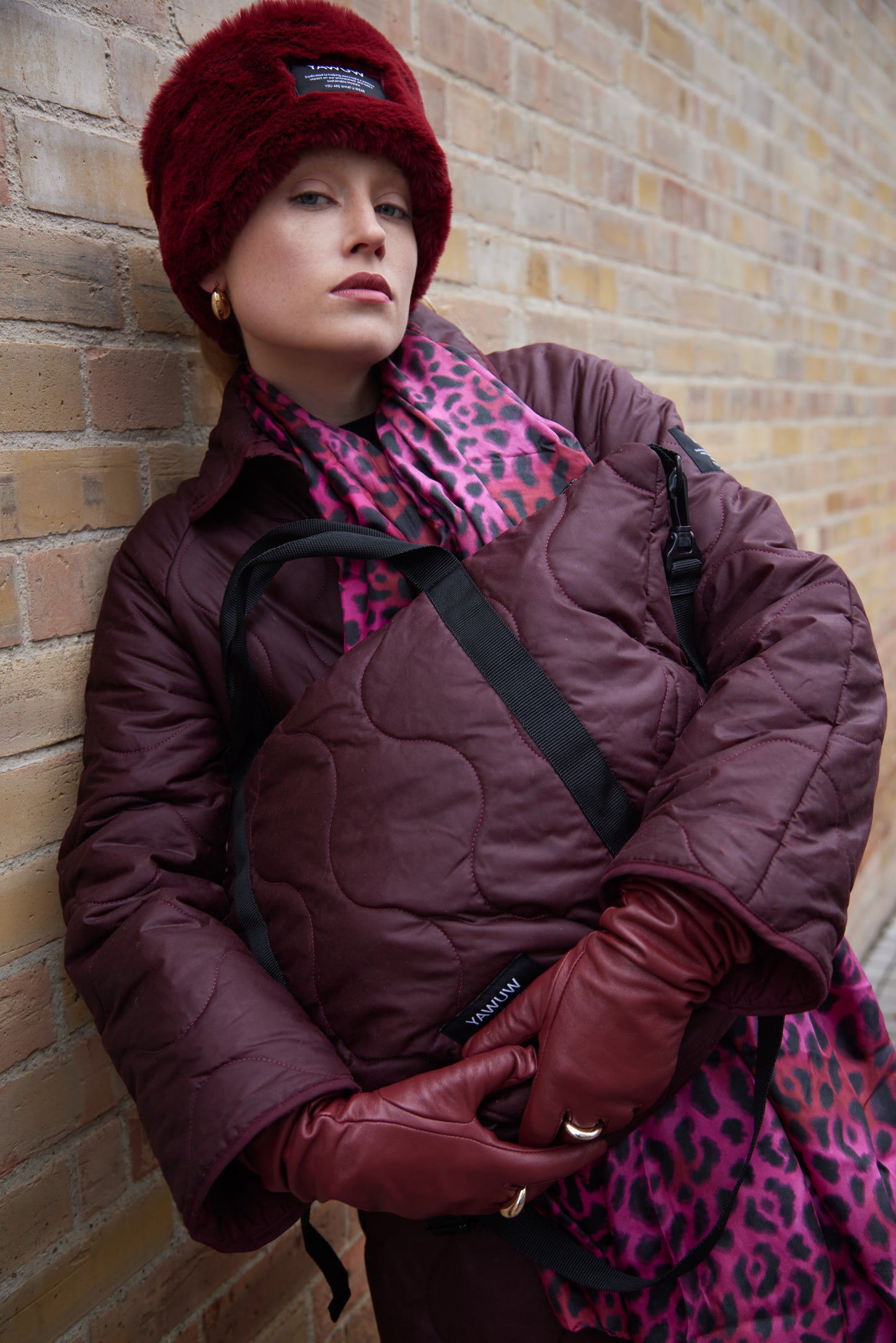 Burgundy Large Quilted Bag - With a Wool filling