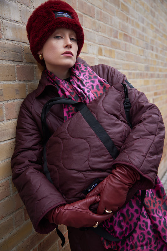 Burgundy Large Quilted Bag - With a Wool filling