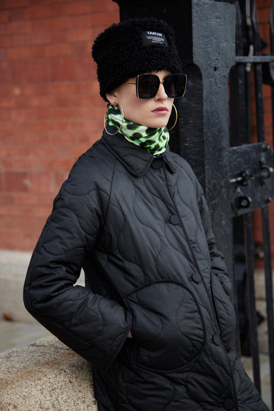 Black Quilted Coat - Filled with Wool