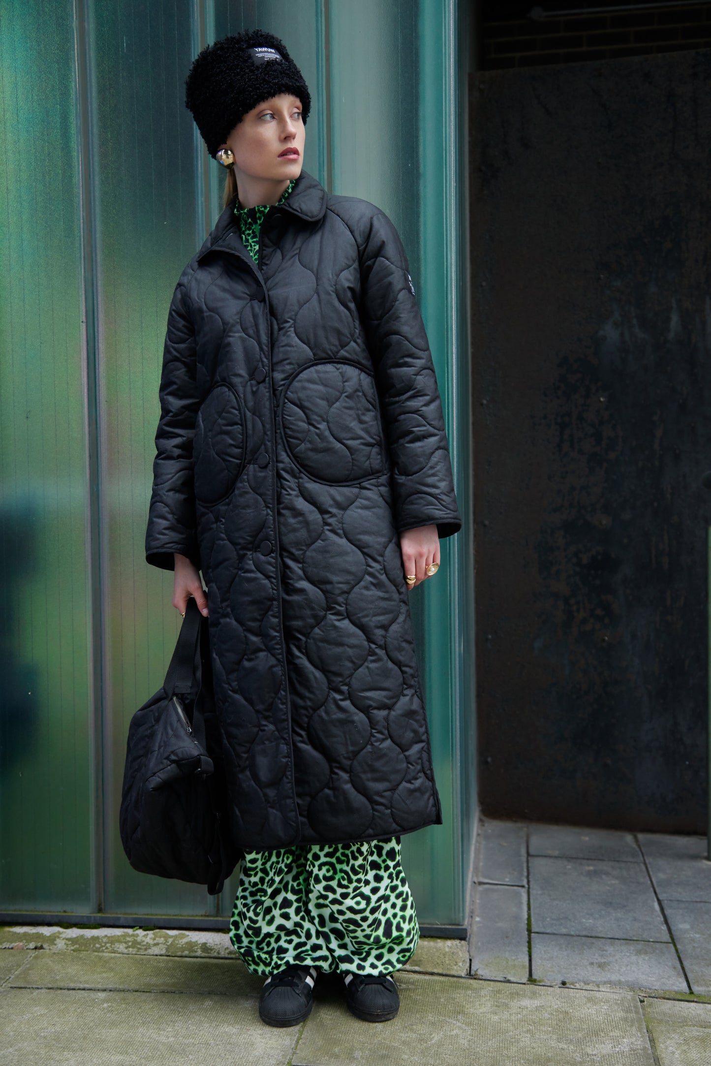 Black Quilted Coat - Filled with Wool