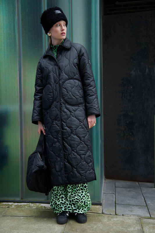 Black Quilted Coat - Filled with Wool